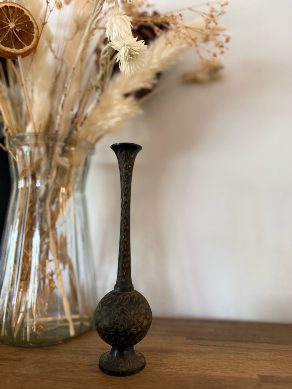 Vintage Etched Indian Floral Vase